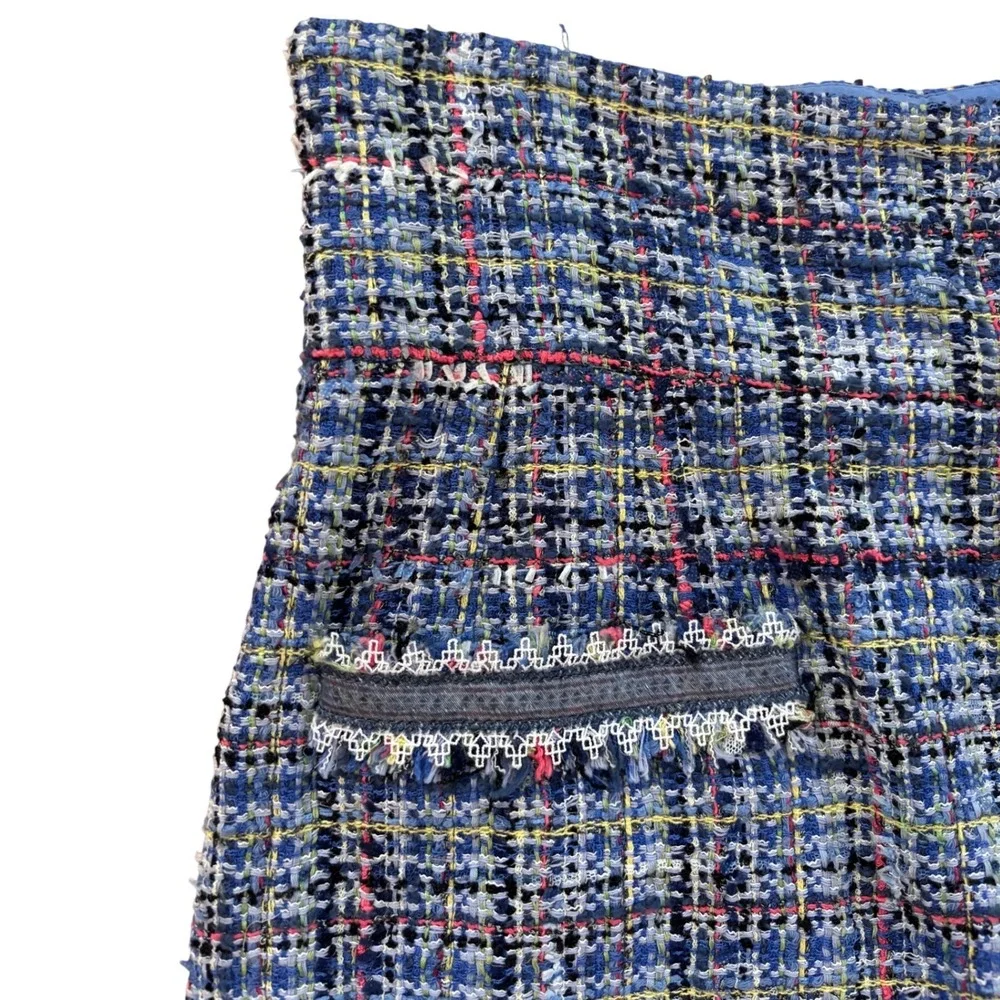 Chanel 09P Blue Multi Tweed Pencil Skirt Silk Lined FR 44 or US 12 - Picture 3 of 11